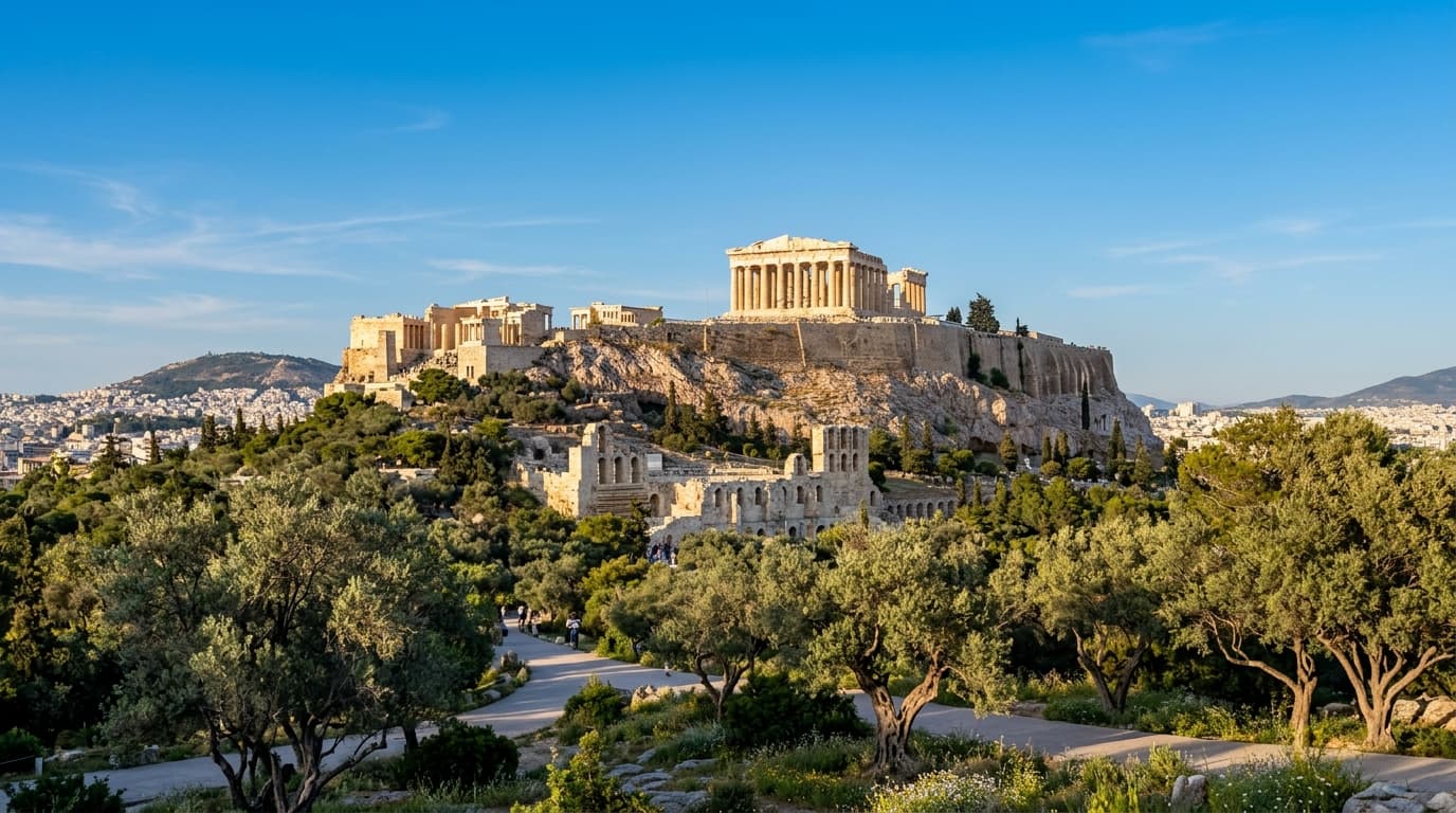Acropolis and Parthenon in Athens at Golden Hour